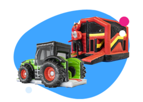 Foto van opblaasbaar springkasteel en trekker