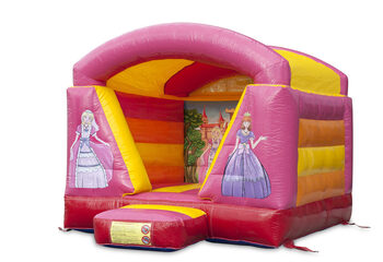 Klein overdekt springkasteel kopen in roze prinses thema voor kinderen. Bestel springkastelen online bij JB Inflatables Nederland