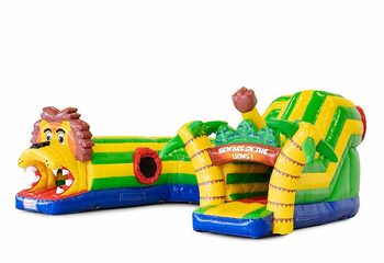 Groot opblaasbaar overdekt play fun kruiptunnel springkussen kruipen kopen in thema leeuw lion voor kinderen. Bestel springkussens online bij JB Inflatables Nederland 