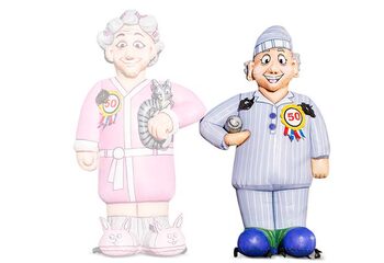 Opblaasbare abraham pop in pyjama kopen als blikvanger voor verjaardagen