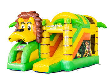 Overdekt opblaasbaar Mini Multiplay springkussen met glijbaan kopen in thema Lion voor kinderen. Bestel nu opblaasbare springkussens bij JB Inflatables Nederland