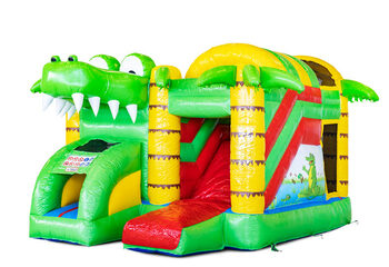 Overdekt opblaasbaar Mini Multiplay springkussen met glijbaan kopen in thema Crocodil voor kinderen. Bestel nu opblaasbare springkussens bij JB Inflatables Nederland