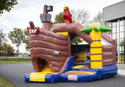 Bestel opblaasbare slide combo springkasteel in thema piraat voor kinderen. Opblaasbare springkastelen met glijbaan te koop bij JB Inflatables Nederland