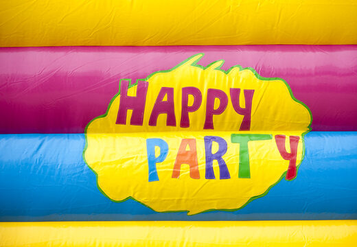 Overdekt multifun springkasteel met glijbaan in thema feest met 3D object aan de bovenkant bestellen voor zowel jonge als oudere kinderen. Koop springkastelen online bij JB Inflatables Nederland