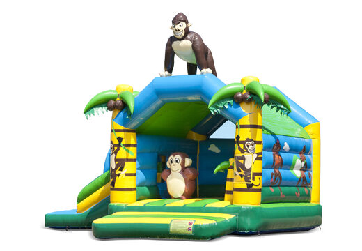 Multifun jungle met gorilla springkussen inclusief glijbaan bestellen voor kids. Koop springkussens online bij JB Inflatables Nederland