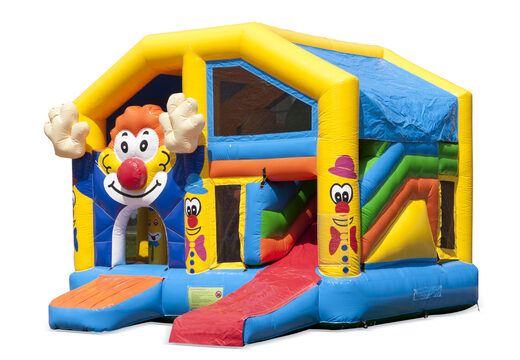 Medium opblaasbare multiplay springkasteel met glijbaan in clown thema bestellen voor kinderen. Bestel opblaasbare springkastelen online at JB Inflatables Nederland