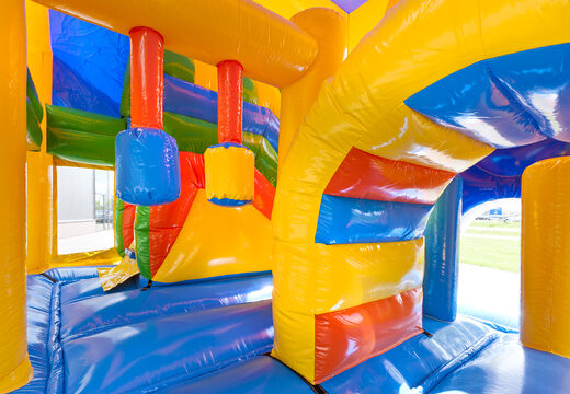 Koop middelmatig opblaasbare multiplay springkussen in clown thema met glijbaan voor kinderen. Bestel opblaasbare springkussens online bij JB Inflatables Nederland