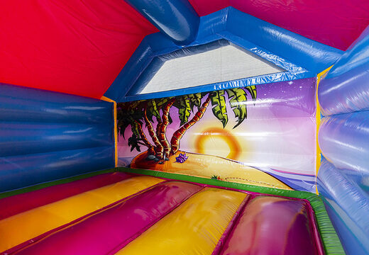 Opblaasbaar slide combo springkasteel met glijbaan bestellen in flamingo voor kinderen. Koop springkastelen met roze flamingo bij JB Inflatables Nederland