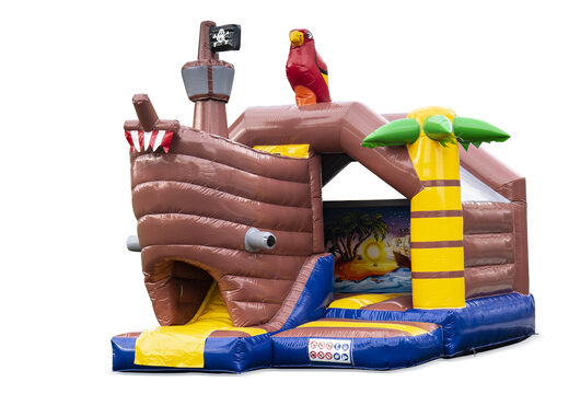 Opblaasbare slide combo springkasteel in piraat thema te koop voor kinderen. Bestel nu opblaasbare springkastelen bij JB Inflatables Nederland
