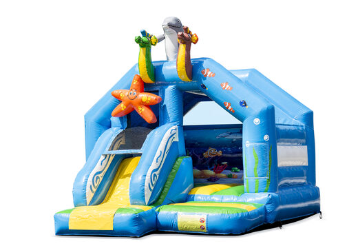 Opblaasbare slide combo springkasteel te koop in seaworld thema voor kinderen. Bestel nu opblaasbare springkastelen bij JB Inflatables Nederland