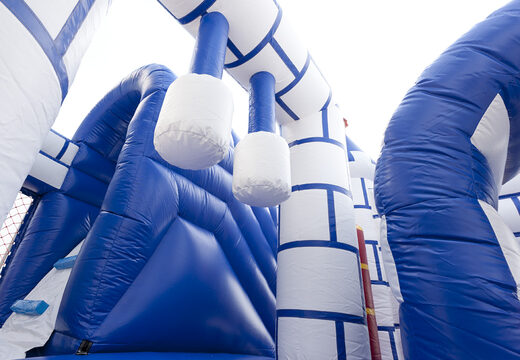 Bestel medium opblaasbare blauw wit kasteel springkasteel met glijbaan voor kinderen. Koop opblaasbare springkastelen online at JB Inflatables Nederland 
