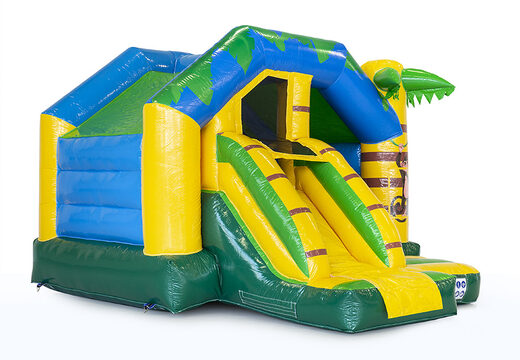 Slide combo springkasteel voor kinderen in jungle thema kopen. Bestel nu opblaasbare springkastelen met glijbaan bij JB Inflatables Nederland