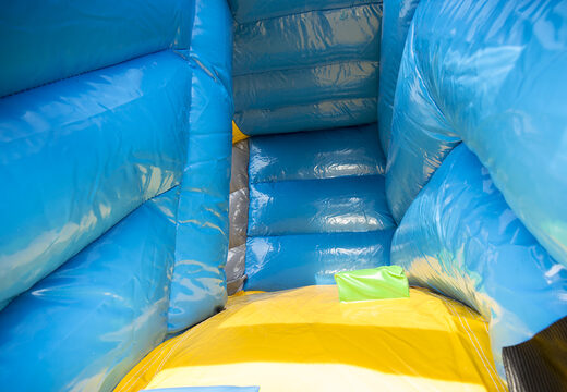 Groot opblaasbaar luchtkussen met zwembad kopen in thema splashy haai voor kinderen. Bestel luchtkussens online bij JB Inflatables Nederland