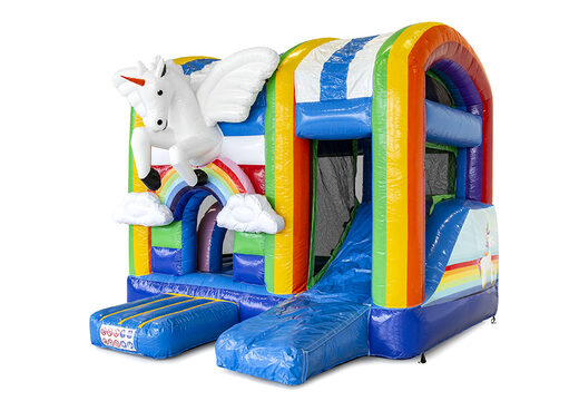 Klein opblaasbare springkasteel met glijbaan in unicorn thema kopen voor kinderen. Bestel opblaasbare springkastelen online bij JB Inflatables Nederland