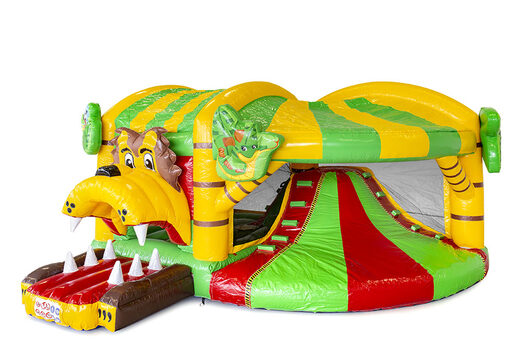Bestel middelmatig opblaasbare multiplay springkasteel in jungle thema met glijbaan voor kinderen. Koop opblaasbare springkastelen online bij JB Inflatables Nederland