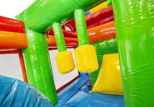 Medium opblaasbare multiplay springkasteel met glijbaan in tropisch thema bestellen voor kinderen. Bestel opblaasbare springkastelen online at JB Inflatables Nederland
