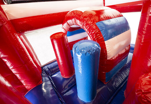 Koop middelmatig opblaasbare multiplay springkasteel in brandweer thema met glijbaan voor kinderen. Bestel opblaasbare springkastelen online bij JB Inflatables Nederland