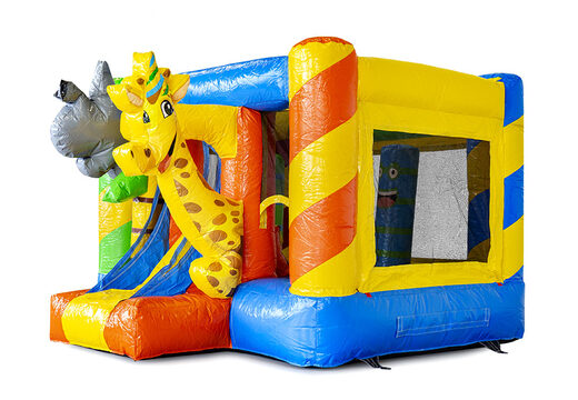 Mini opblaasbare multiplay springkasteel met glijbaan in feest thema voor kinderen te koop. Bestel opblaasbare springkastelen online bij JB Inflatables Nederland
