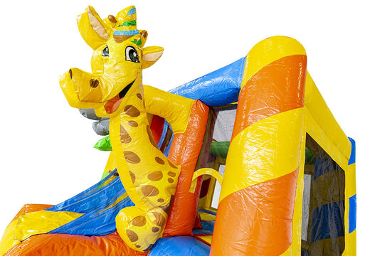 Klein multiplay opblaasbare springkussen in feest thema kopen voor kinderen. Bestel opblaasbare springkussens met glijbaan online bij JB Inflatables Nederland