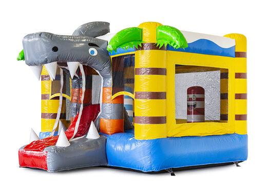 Bestel mini multiplay opblaasbare springkasteel in haai thema voor kinderen. Koop opblaasbare springkastelen met glijbaan bij JB Inflatables Nederland