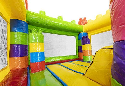 Bestel mini opblaasbare springkussen met glijbaan in superblocks thema voor kinderen. Koop opblaasbare springkussens bij JB Inflatables Nederland