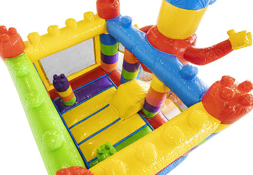Mini opblaasbare luchtkussen met glijbaan in superblocks thema kopen voor kinderen. Koop online opblaasbare luchtkussens bij JB Inflatables Nederland