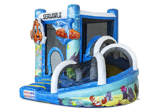 Mini opblaasbare multiplay springkussen met glijbaan in seaworld thema te bestellen voor kinderen. Bestel opblaasbare springkussens online at JB Inflatables Nederland
