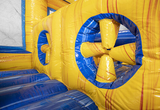 19meter lange stormbaan in thema marble met passende 3D objecten en dubbele parcours in verschillende thema's voor kinderen bestellen.  Koop opblaasbare stormbanen nu online bij JB Inflatables Nederland