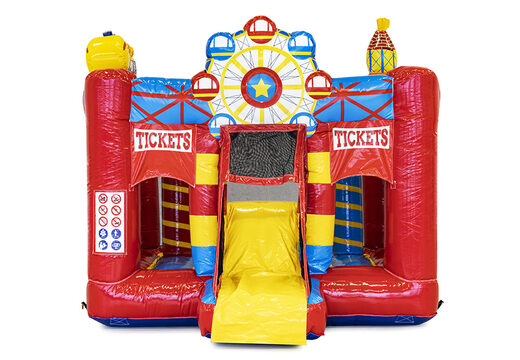 Mini opblaasbare springkasteel met glijbaan in thema circus kopen voor kinderen. Bestel opblaasbare springkastelen online bij JB Inflatables Nederland