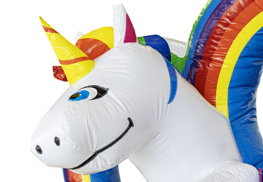 Koop mini opblaasbare unicorn springkasteel met glijbaan voor kinderen bij JB Inflatables. Bestel opblaasbare springkastelen met glijbaan online bij JB Inflatables Nederland