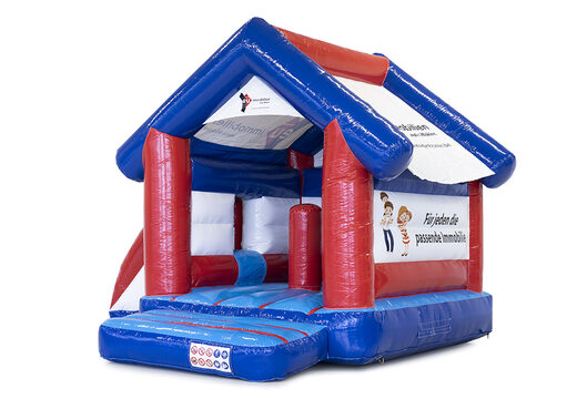 Koop gepersonaliseerde EU Immobilien Multifun springkastelen bij JB Inflatables Nederland. Vraag nu gratis ontwerp aan voor opblaasbare springkastelen in eigen huisstijl