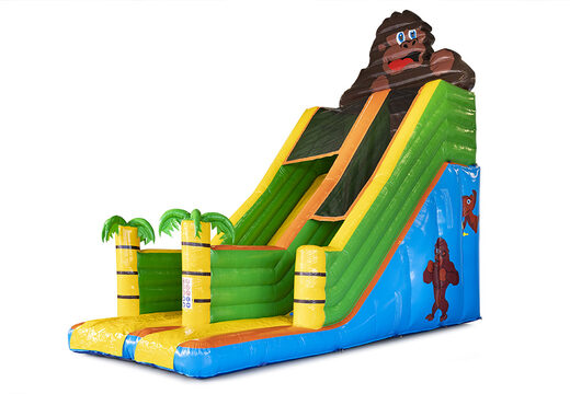 Gorilla Slide Super met de vrolijke kleuren, 3D-objecten en leuke print op de zijwanden kopen. Bestel opblaasbare glijbanen nu online bij JB Inflatables Nederland