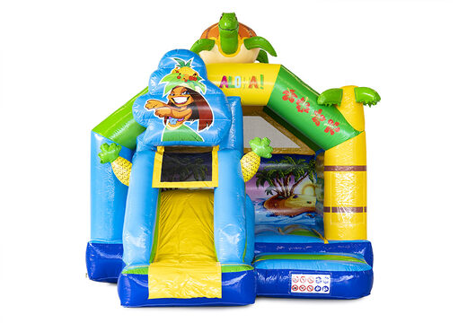 Koop opblaasbare slide combo springkasteel in thema hawaii voor kinderen. Opblaasbare springkastelen met glijbaan te koop bij JB Inflatables Nederland