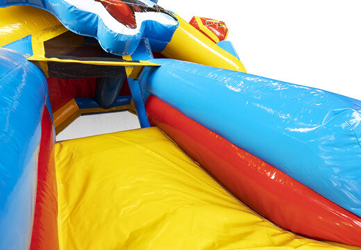 Slide combo opblaasbare luchtkussen te koop in superhero thema voor kinderen. Bestel opblaasbare luchtkussens met glijbaan bij JB Inflatables Nederland