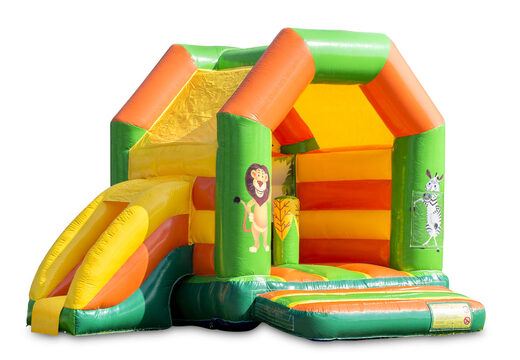 Midi overdekt multifun springkussen met glijbaan kopen in jungle thema voor kinderen. Bestel springkussens online bij JB Inflatables Nederland