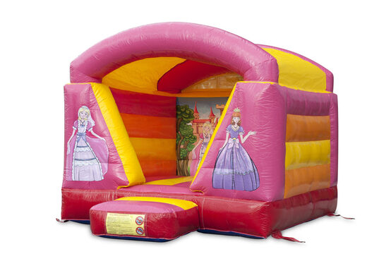 Klein overdekt springkasteel kopen in roze prinses thema voor kinderen. Bestel springkastelen online bij JB Inflatables Nederland