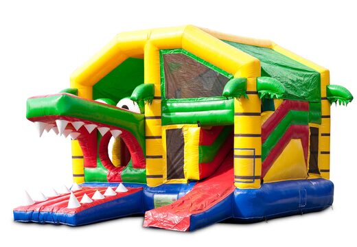 Medium opblaasbare multiplay springkussen met glijbaan in krokodil thema bestellen voor kinderen. Bestel opblaasbare springkussens online at JB Inflatables Nederland
