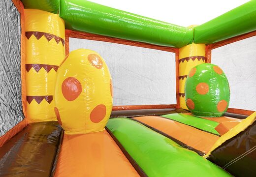 Klein opblaasbare springkussen met glijbaan in thema dinosaurus te koop voor kinderen. Bestel opblaasbare springkussens bij JB Inflatables Nederland