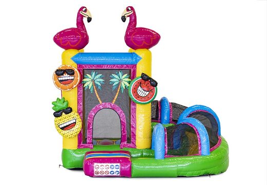 Mini opblaasbare multiplay springkussen met glijbaan in flamingo thema bestellen voor kinderen. Bestel opblaasbare springkussens online at JB Inflatables Nederland