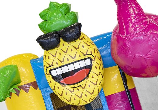 Koop mini multiplay opblaasbare springkussen met glijbaan in flamingo thema voor kinderen. Bestel opblaasbare springkussens met glijbaan online bij JB Inflatables Nederland