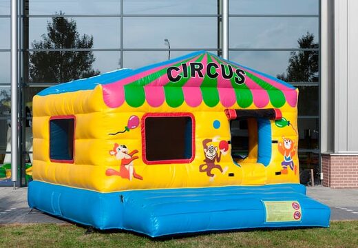 Opblaasbaar ballenbak in circus thema met op het dak een 3D-object en op de wanden leuke afbeeldingen kopen. Bestel springkastelen online bij JB Inflatables Nederland 
