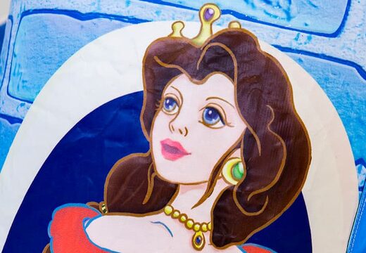 Bestel een blauw multifunctioneel springkasteel in thema prinses met een glijbaan voor kids. Koop springkastelen online bij JB Inflatables Nederland