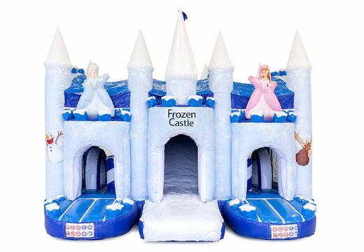 Bestel blauw wit springkussen in thema ice  in een uniek design, een glijbaan en 3D objecten voor kids. Koop springkussens online bij JB Inflatables Nederland