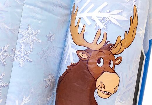 Indoor opblaasbaar multiplay blauw wit ice-themed springkussen met een glijbaan en 3D objecten kopen voor kinderen. Bestel springkussens online bij JB Inflatables Nederland