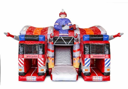 Overdekt multiplay brandweer springkasteel in een uniek design, een glijbaan en 3D objecten kopen voor kinderen. Bestel springkastelen online bij JB Inflatables Nederland