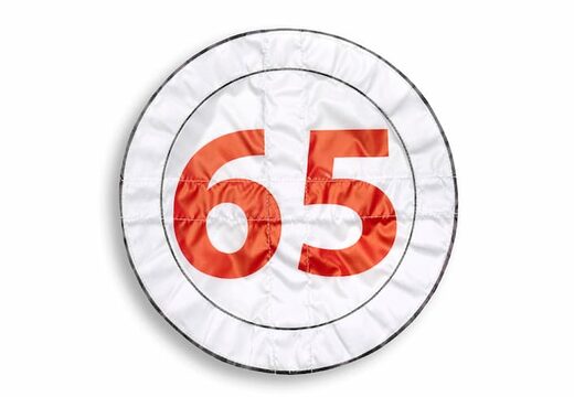 Opblaasbare inflatable banner voor 65 vijfenzestig jaar jubileum feest bestellen in rood wit voor jong en oud