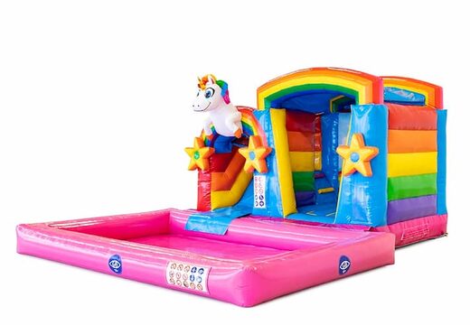 Mini splash springkasteel in unicorn thema met of zonder bad bestellen bij JB Inflatables Nederland. Koop springkastelen online bij JB Inflatables Nederland