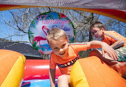 Multifunctioneel flamingo springkasteel bestellen bij JB Inflatables Nederland. Koop springkastelen online bij JB Inflatables Nederland
