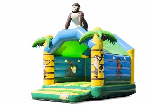 Standaard jungle met gorilla springkussen bestellen in opvallende kleuren met bovenop een 3D object voor kinderen. Koop springkussens online bij JB Inflatables Nederland