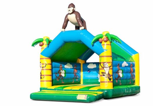 Groot overdekt luchtkussen kopen in thema gorilla in jungle voor kinderen. Bestel luchtkussens online bij JB Inflatables Nederland